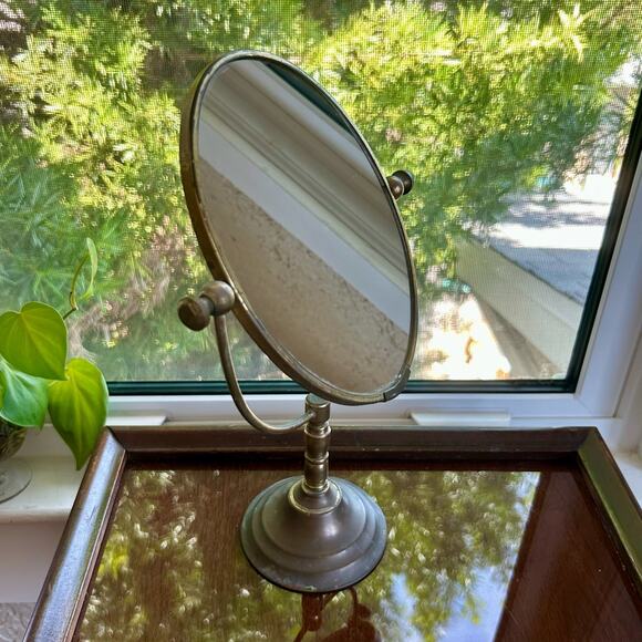 Vintage Tabletop Vanity Mirror with Ornate Floral and Rhinestone Embellishments - Picture 4 of 16